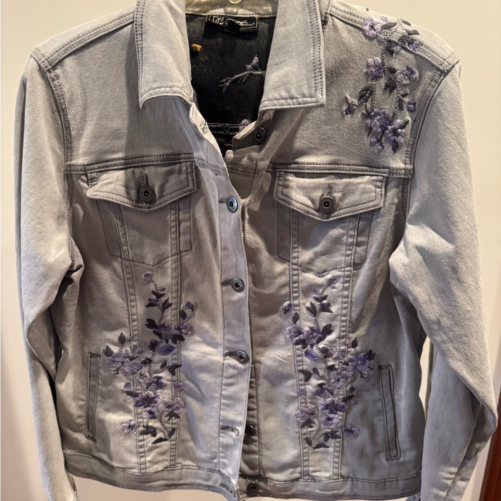 DC Gray and Purple Jean Jacket with Floral Embroidery